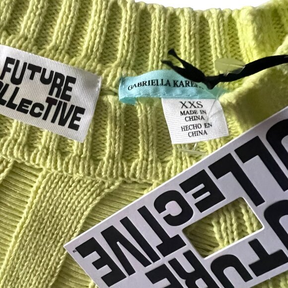 Future Collective by Gabriella Johnson Textured Knit Sweater Lime Green XXS - Picture 3 of 5